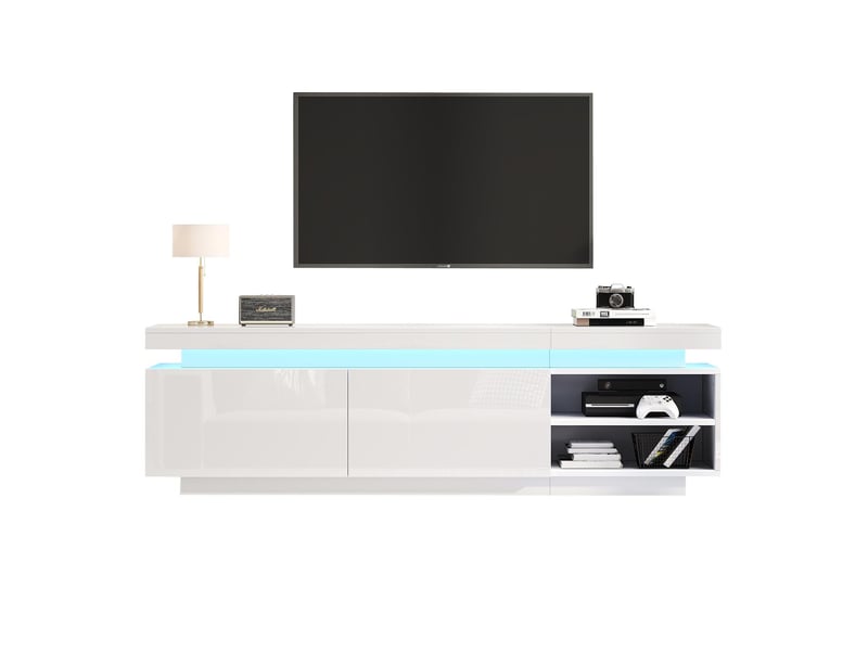  Meuble tv avec éclairage led en panneau de particules blanc 170x35x50 cm - pangivo  - Conforama A