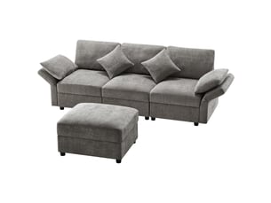 Canapé droit fixe <strong>HAVRYA</strong> <strong></strong> 3 places Tissu gris