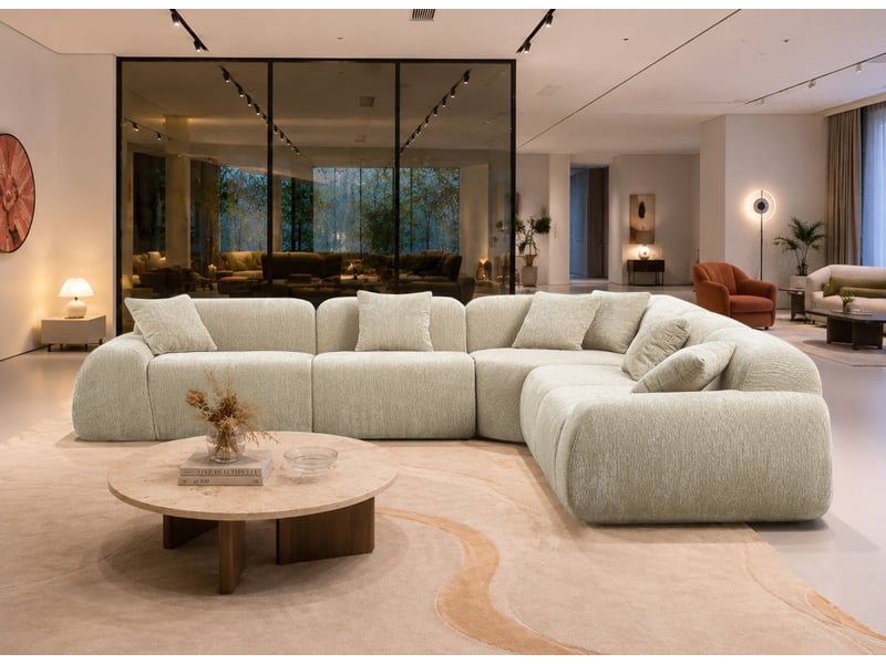  Canapé d'angle réversible 6 places en velours chiné taupe ramiro S384-2A2-TAU - Conforama C
