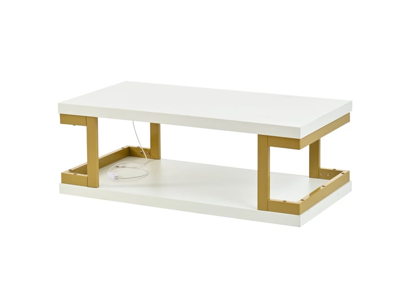  Table basse avec led rgb 100x50 cm, table de salon blanc et or en mdf et métal, 2 niveaux, charge 50 kg  - Conforama A