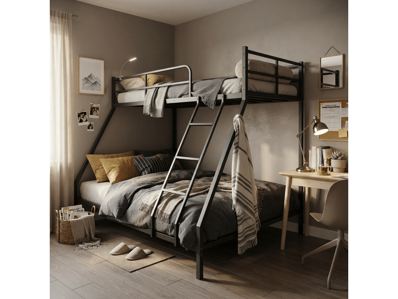  Lit superposé 200x140 cm deux couchages métal noir sans matelas  - Conforama D