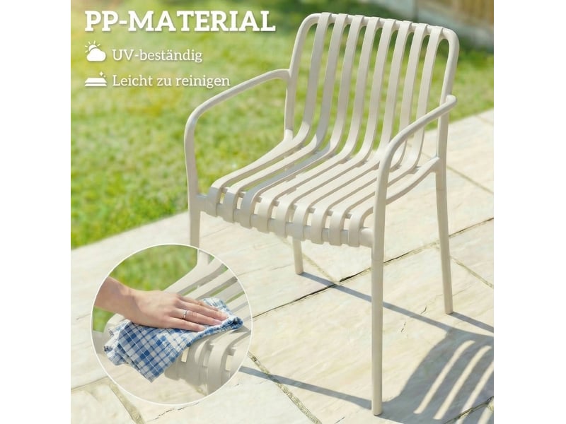 Lot de 4 fauteuils de jardin empilables 55 x 58,5 x 81,5 cm – blanc crème – design à lamelles avec accoudoirs - Conforama E