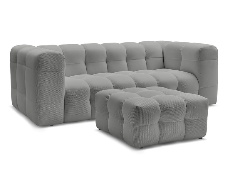 Bobochic canapé droit fixe 3 places cloud tissu mesh avec pouf gris clair CLOUD - Conforama A