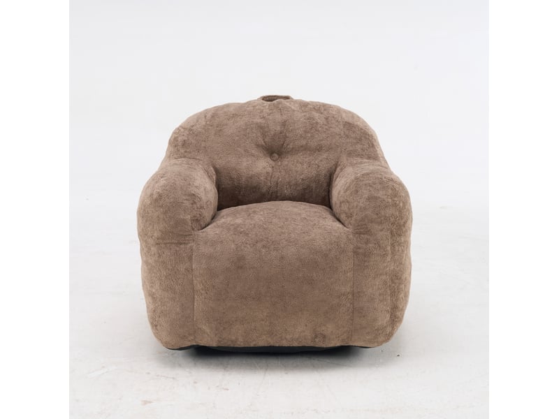  Fauteuil pouf 95x95x79 cm – taupe – tissu peluche, mousse déchiquetée et accoudoirs confortables  - Conforama D