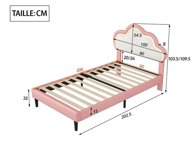 Lit enfant 90x200 cm ezssw, coloris rose - Conforama C