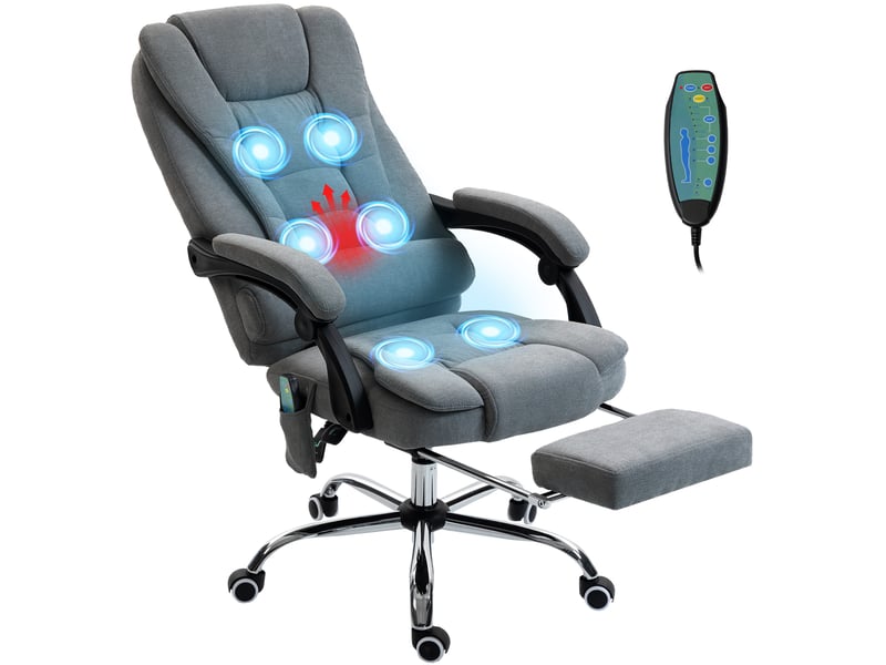 Fauteuil de bureau massant et chauffant, chaise de bureau, 70x65x119cm, gris foncé - Conforama B
