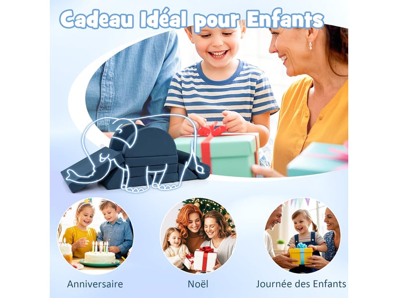 Canapé enfant convertible 13 pcs, blocs de construction en mousse, chauffeuse enfant 2 places transformable, possibilités de jeux infinies (bleu) - Conforama D