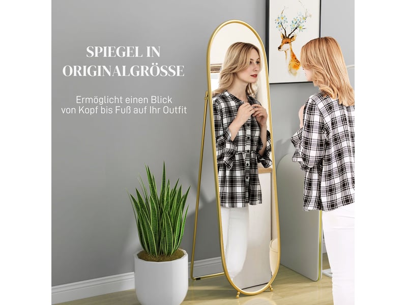  Miroir sur pied 160x40 cm ovale métal doré  - Conforama D