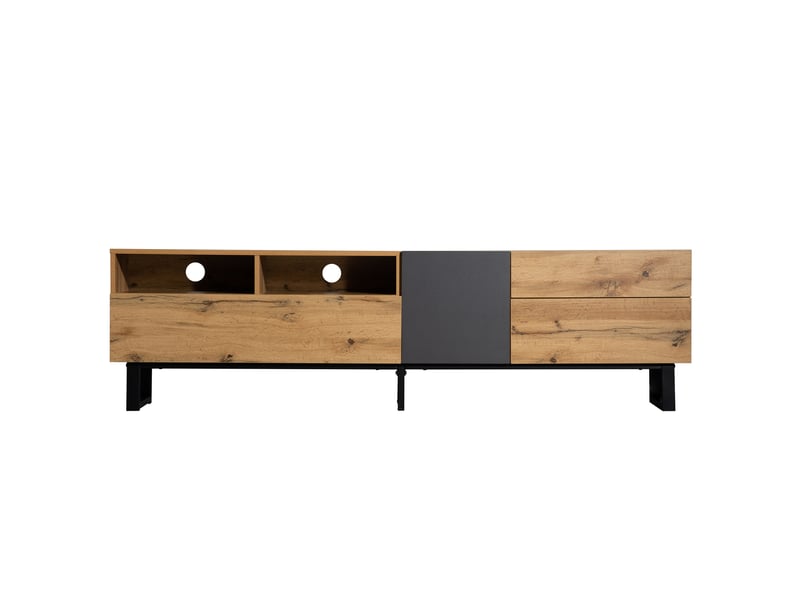  Meuble tv 180 cm design colorblock – effet bois, nombreux rangements pratiques  - Conforama A