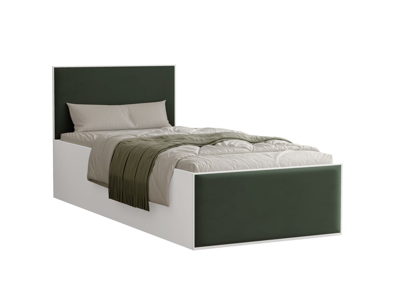  Lit coffre sashi - 90x200 cm - avec matelas - tissu velours - blanc vert SASHI - Conforama A