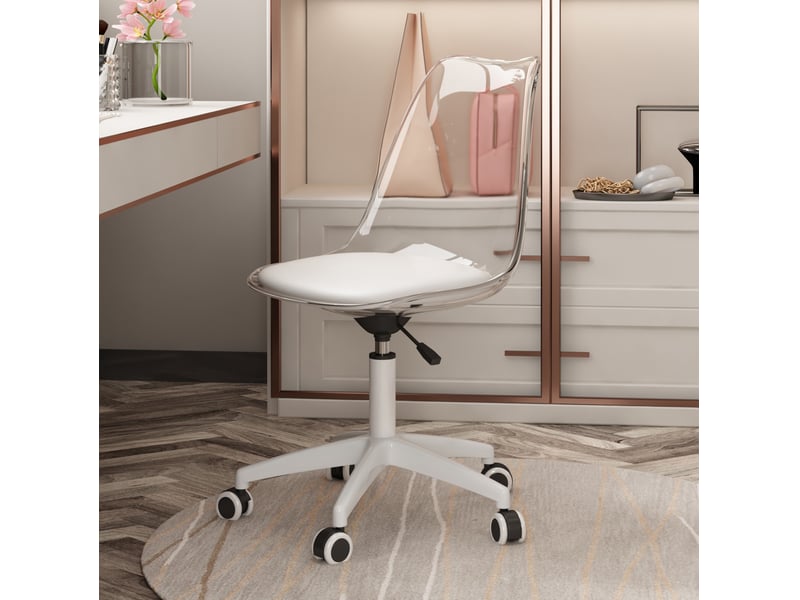 Chaise pivotante 54x54 cm en métal et plastique réglable en hauteur avec roulettes transparente et blanche chicfurn - Conforama B