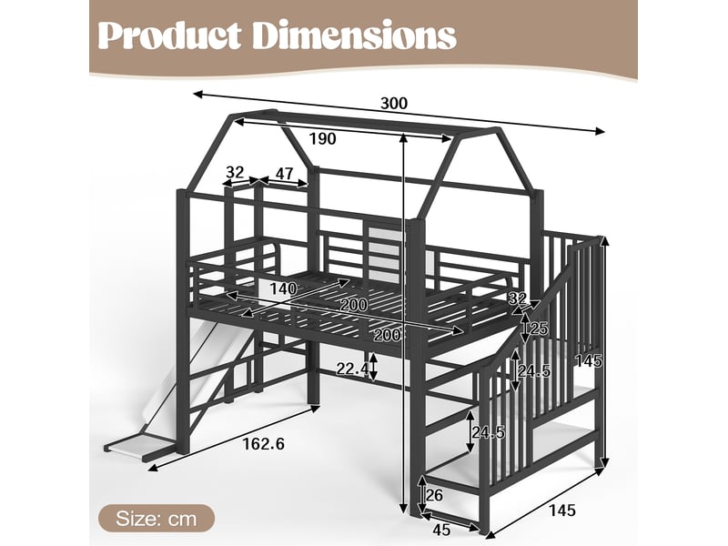 Lit mezzanine enfant 140x200 avec toboggan et led bluetooth evryae - Conforama E