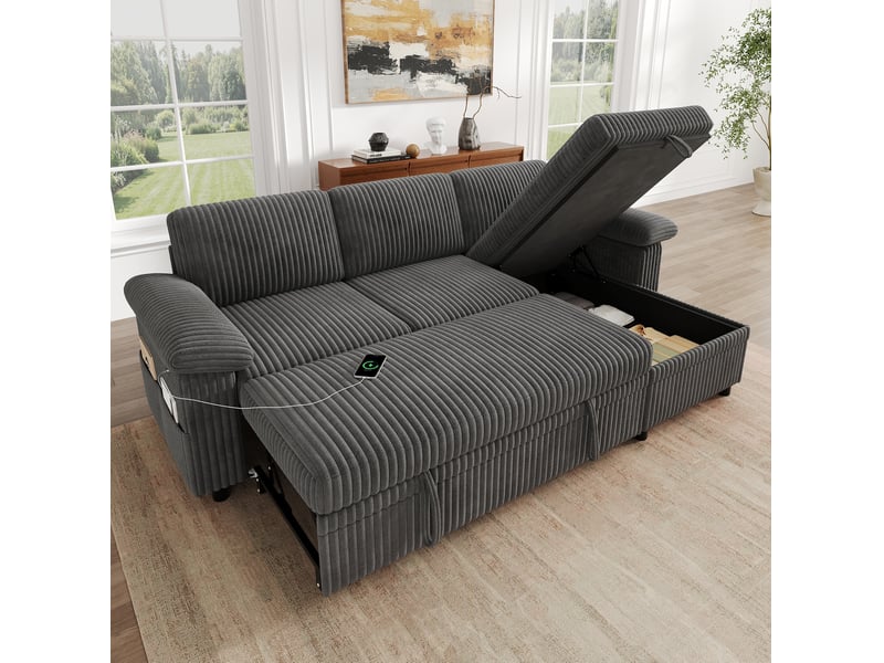  Canapé d'angle convertible 214x138,5x89 cm réversible gris  - Conforama C