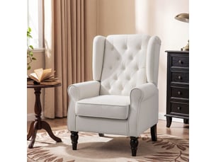 Fauteuil de salon, fauteuil d'appoint mi-siècle moderne en flanelle neige avec haut dossier capitonné à oreilles, crème