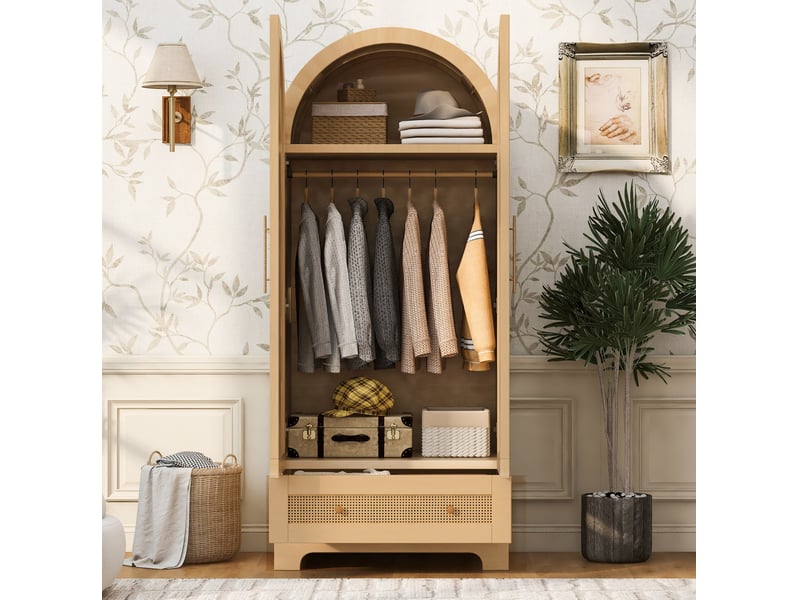  Armoire 70x55x170 cm 2 portes et tiroir, grand compartiment de rangement en bois et mdf , couleur bois  - Conforama E