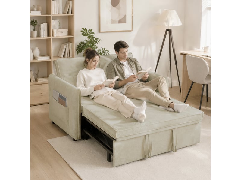  Canapé convertible 2 places en chenille crème 125x91x94 cm  - Conforama B