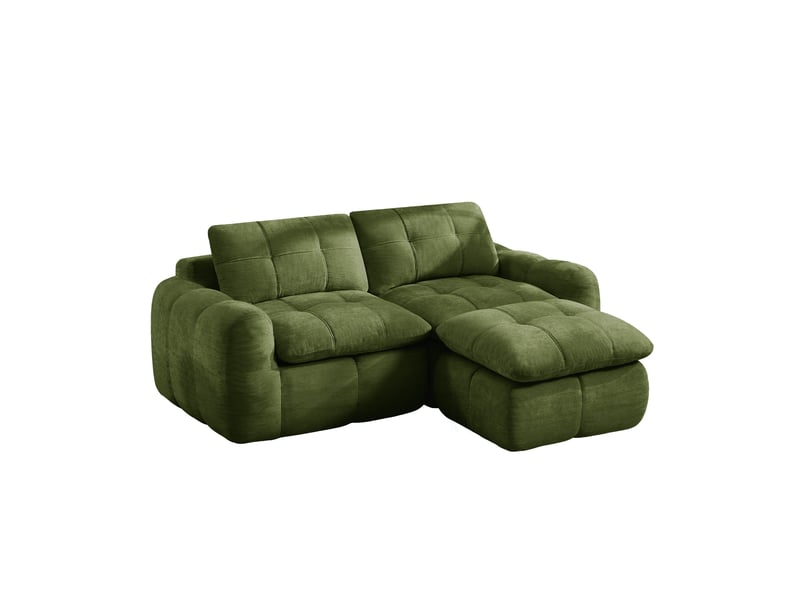 Canapé d’angle modulable 2 places 194x160x68 cm avec pouf en chenille vert - Conforama A