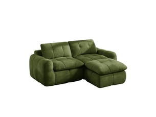 Canapé d’angle modulable 2 places 194x160x68 cm avec pouf en chenille vert