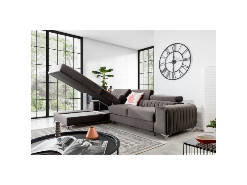  Canapé d'angle gauche gris - marron convertible 3 places jayson et têtières réglables  - Conforama D