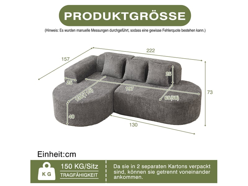  Canapé d'angle 3 places méridienne gauche en chenille anthracite homvra  - Conforama E