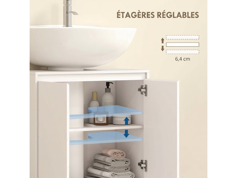  Meuble sous-vasque 2 portes avec étagère blanc 60 x 30 x 59,8 cm  - Conforama E