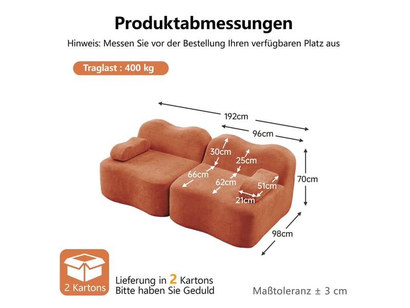 Canapé 2 places modulaire sans structure intérieure en velours orange - Conforama E