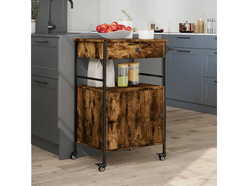  Desserte de cuisine, chariot de rangement chêne fumé 56x43x89,5 cm bois d'ingénierie  - Conforama D