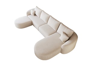 Canapé d’angle modulable 3 places 336 cm avec pouf, méridienne à droite, sans structure rigide, sans montage, blanc