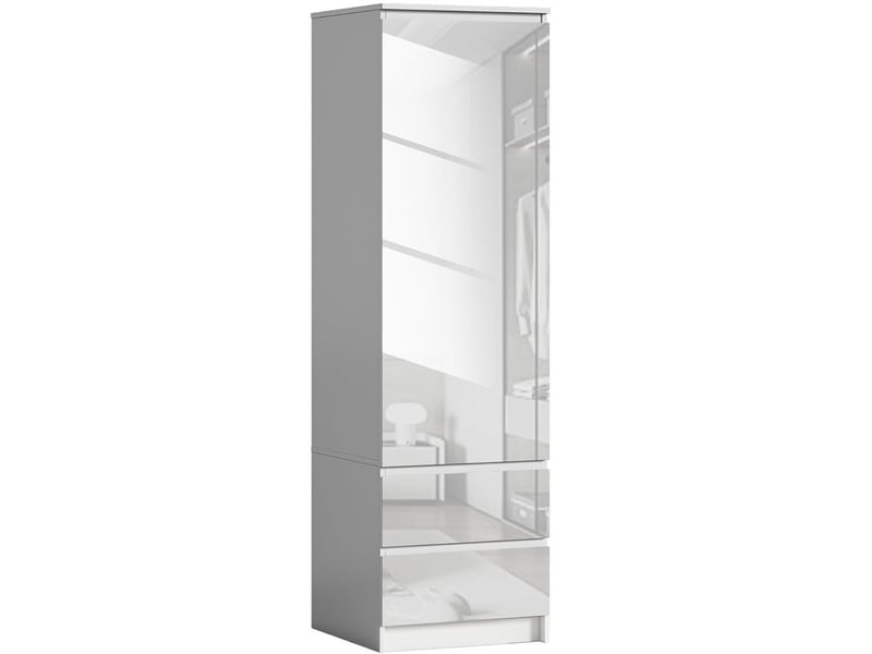  Armoire - wumagin - bois massif- avec 2 tiroirs, 4 compartiments - porte simple - 33x40x180cm - pour chambre, salon, entrée - blanc  - Conforama A