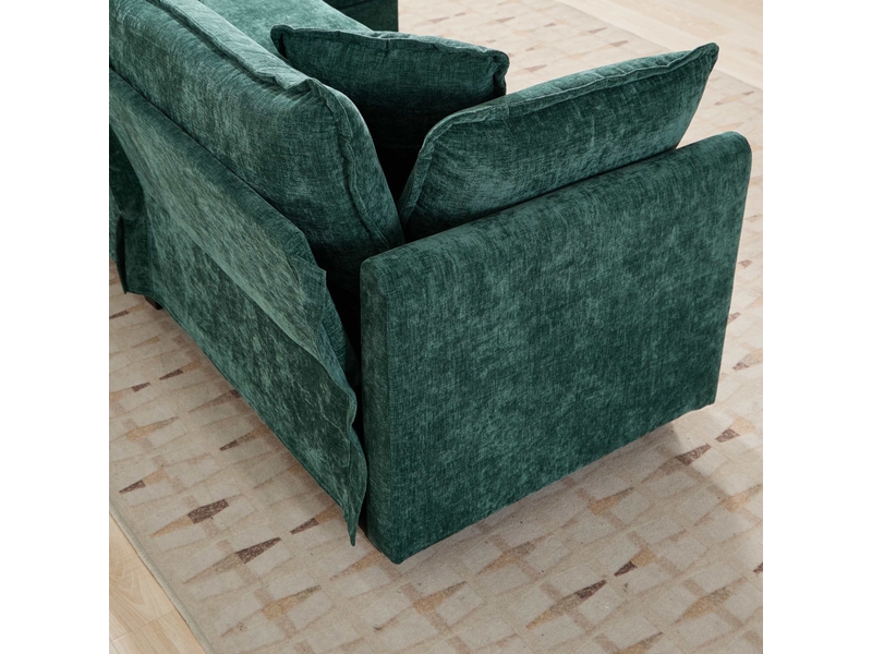  Canapé droit modulable 3 places 289 × 75 × 84 cm en chenille vert, coussins rembourrés IKSETERA TRADING LTD - Conforama R