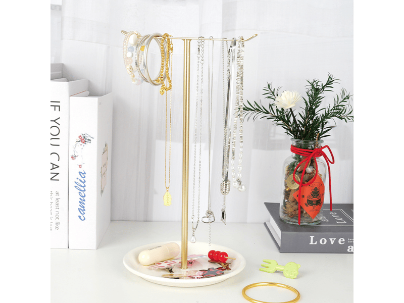 Porte-bijoux,32cm de haut organisateur de bijoux,présentoir accessoires,support de rangement pour colliers,bracelets,bagues,boucles d'oreilles (doré) - Conforama B