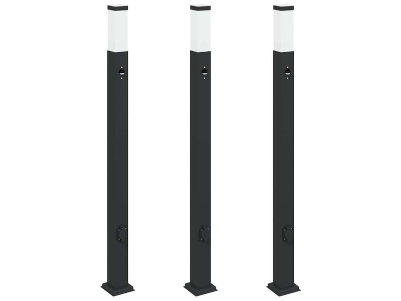  Lot de 3 borne lumineuse avec détecteur et prise 110 cm noir ip44  - Conforama A