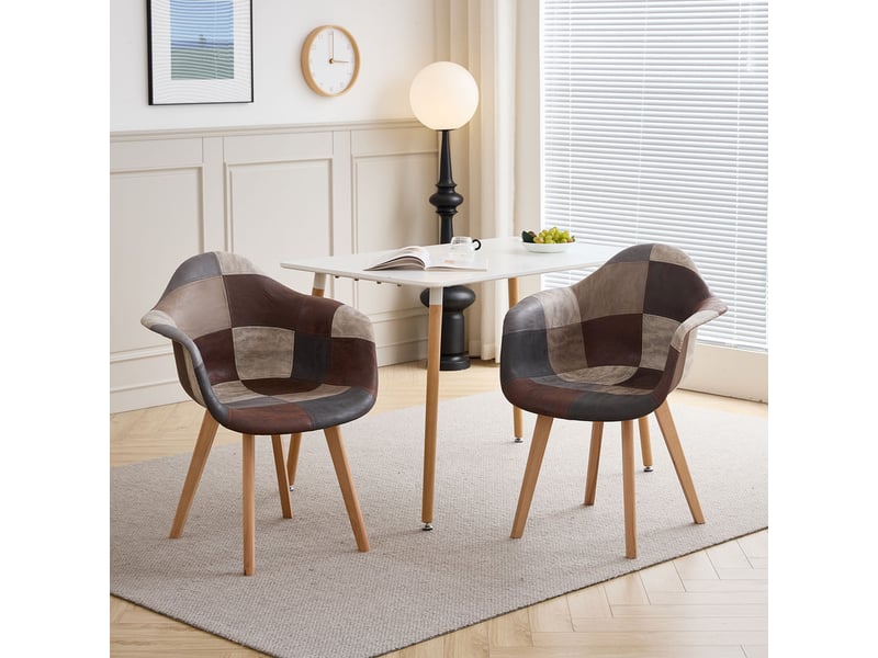  Chaises patchwork vintage (lot de 2) - pieds en bois massif - chaises de salle à manger et de salon (marron)  - Conforama E