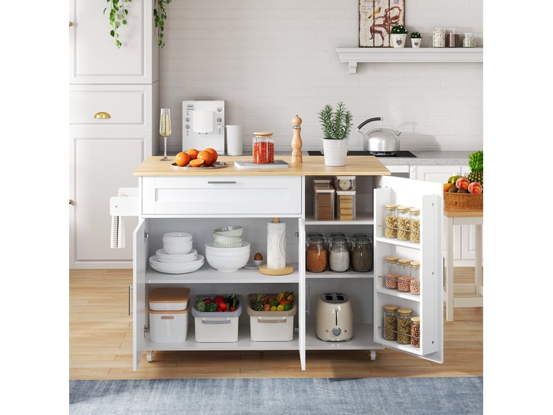 Desserte de cuisine 132.5x44x90 cm mdf blanc et naturel avec plateau rabattable - Conforama B