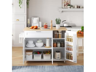 Desserte de cuisine 132.5x44x90 cm mdf blanc et naturel avec plateau rabattable