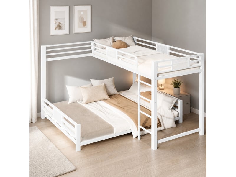 Lit superposé 90x200+140x200 cm gain de place en métal blanc - Conforama C
