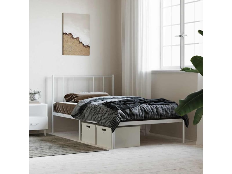 Lit simple- lit adulte - cadre de lit métal sans matelas avec tête de lit blanc 80x200cm - Conforama C
