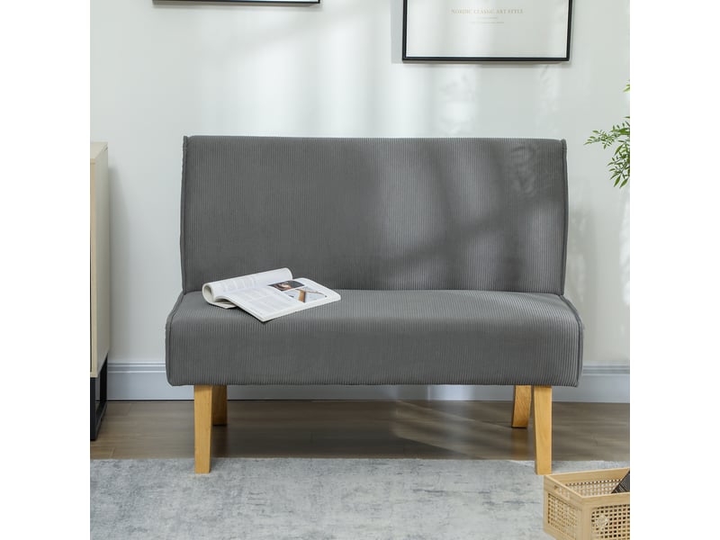 Canapé droit 2 places 110x62x85cm sans accoudoirs | style scandinave velours côtelé et pieds bois | structure bois massif charge 240kg - gris - Conforama C