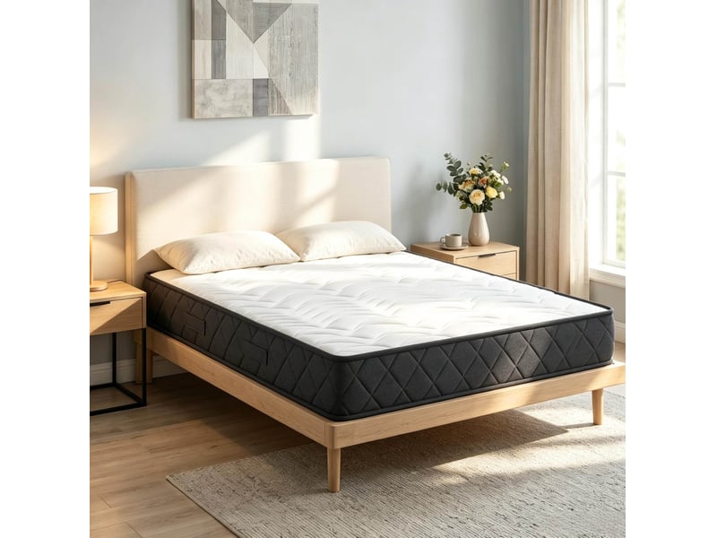  Matelas mémoire de forme tcqpz 160 x 200 cm 2 personnes mousse ondulée blanc et gris  - Conforama B