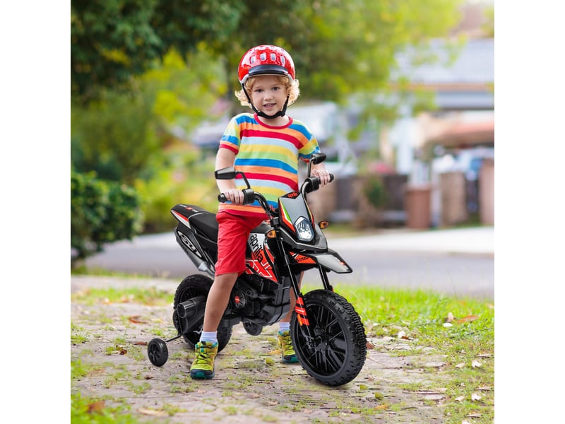  Moto électrique 12 v pour enfants, sous licence aprilia, avec stabilisateurs amovibles, 6 kmh, suspension arrière, rouge  - Conforama D