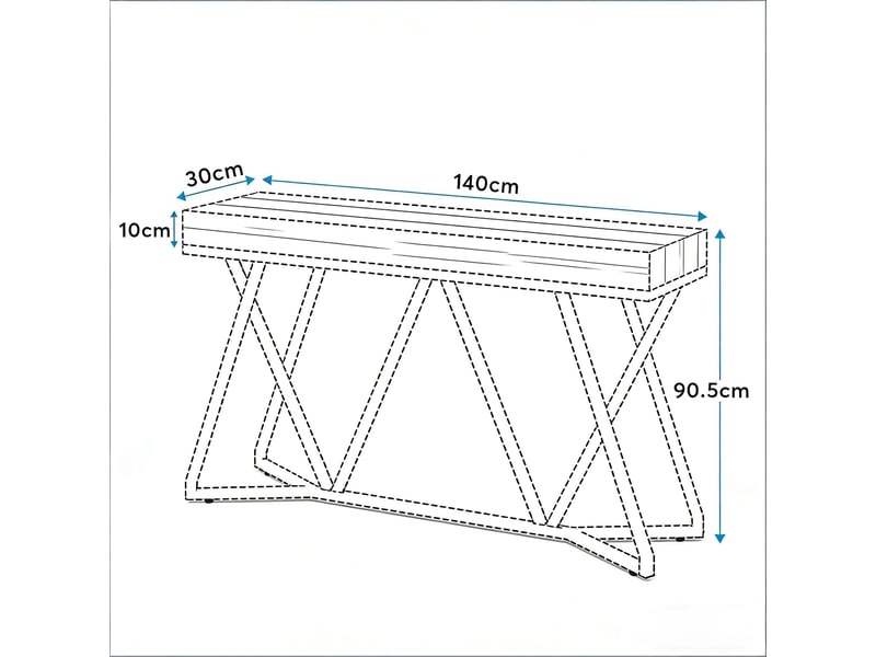 Table console avec plateau 140 cm structure métallique style industriel pour entrée salon en mdf et métal noir rustique - Conforama C