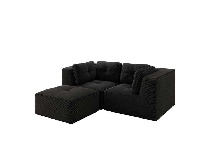 Canapé modulable 208x177x69 cm 2 places, sans montage, méridienne déplaçable, en velours côtelé, noir - Conforama A