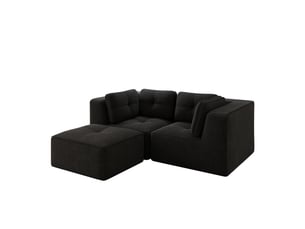 Canapé modulable 208x177x69 cm 2 places, sans montage, méridienne déplaçable, en velours côtelé, noir