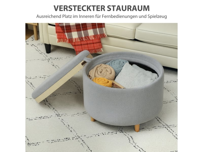 Repose-pieds en polaire avec couvercle réversible, rangement caché, 56 cm x 56 cm x 42 cm, gris 838-434V81GY - Conforama E