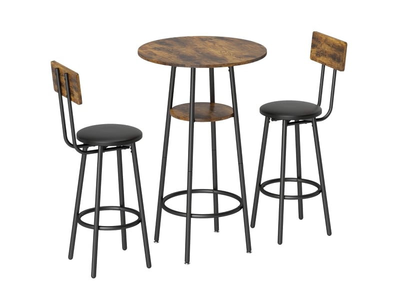  Ensemble table de bar industrielle avec 2 tabourets rembourrés, repose-pieds, étagère, marron rustique  - Conforama A