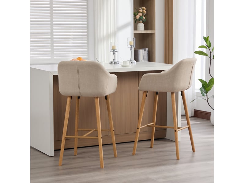  Lot de 2 tabourets de bar 55x58,5x104 cm avec accoudoirs en tissu beige  - Conforama B
