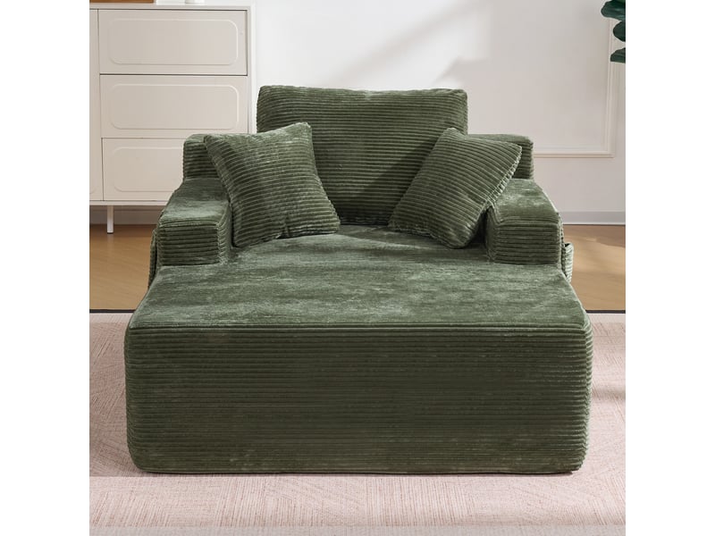 Canapé en velours côtelé beige, design élégant avec coussins doux et poches de rangement - Conforama B