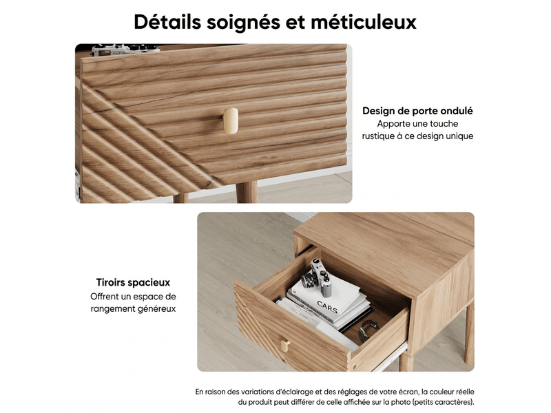  Table de chevet lot de 2 vintage scandinave chêne avec poignées en métal 40x40x55 cm  - Conforama E