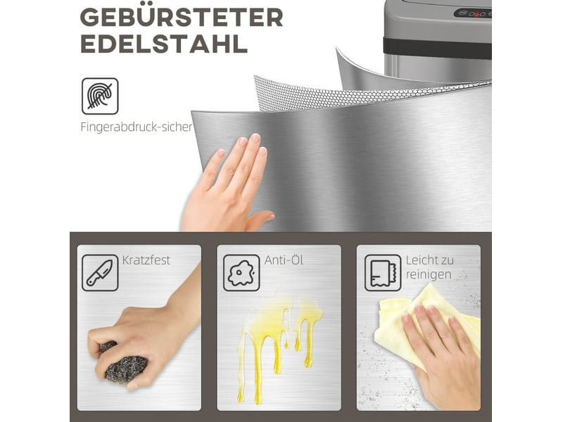 Poubelle automatique à capteur 48 l 33x25x69 cm – argent – ouverture infrarouge sans contact hygiénique - Conforama D