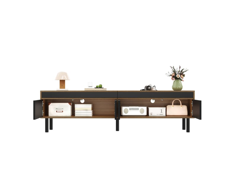 Meuble tv 170 cm avec 4 portes noir et bois naturel  - Conforama A